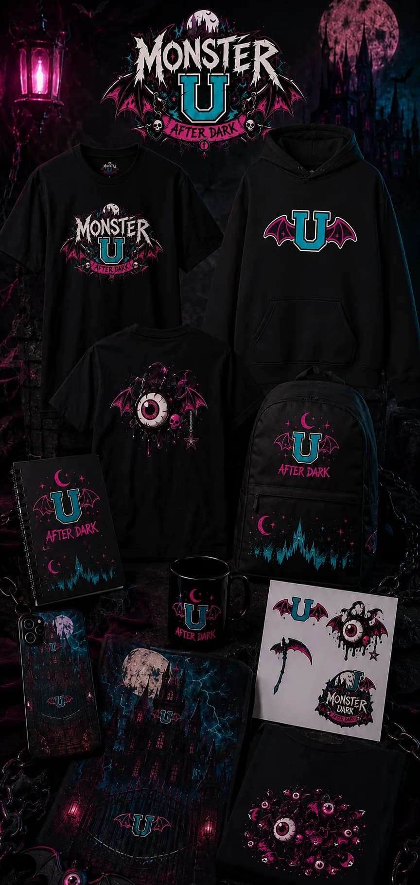 The full Monster U After Dark merchandise collection