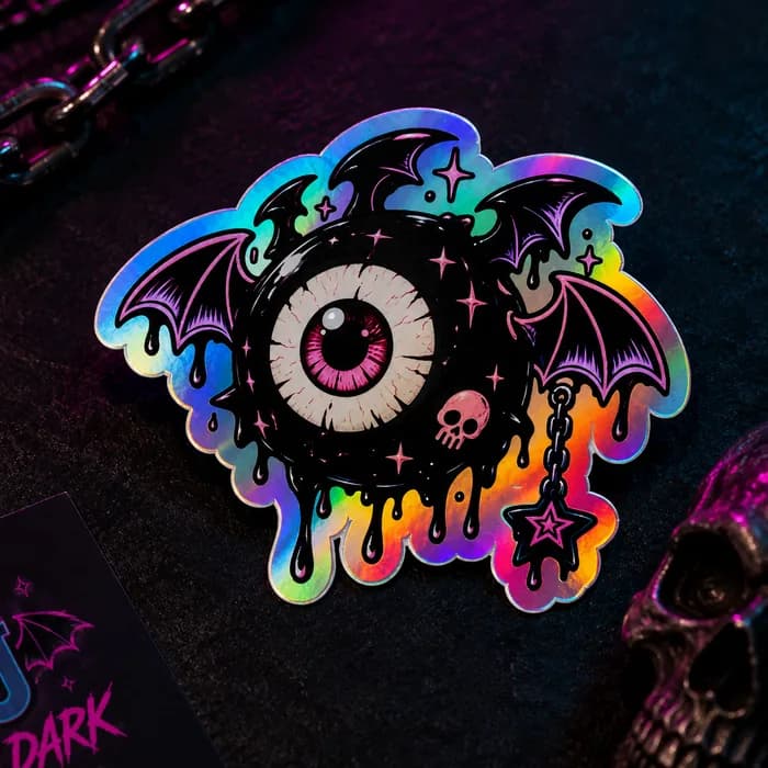 Holographic Occuli sticker catching the light
