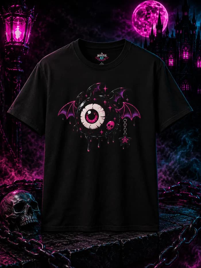 Black t-shirt printed with the winged Occuli eyeball